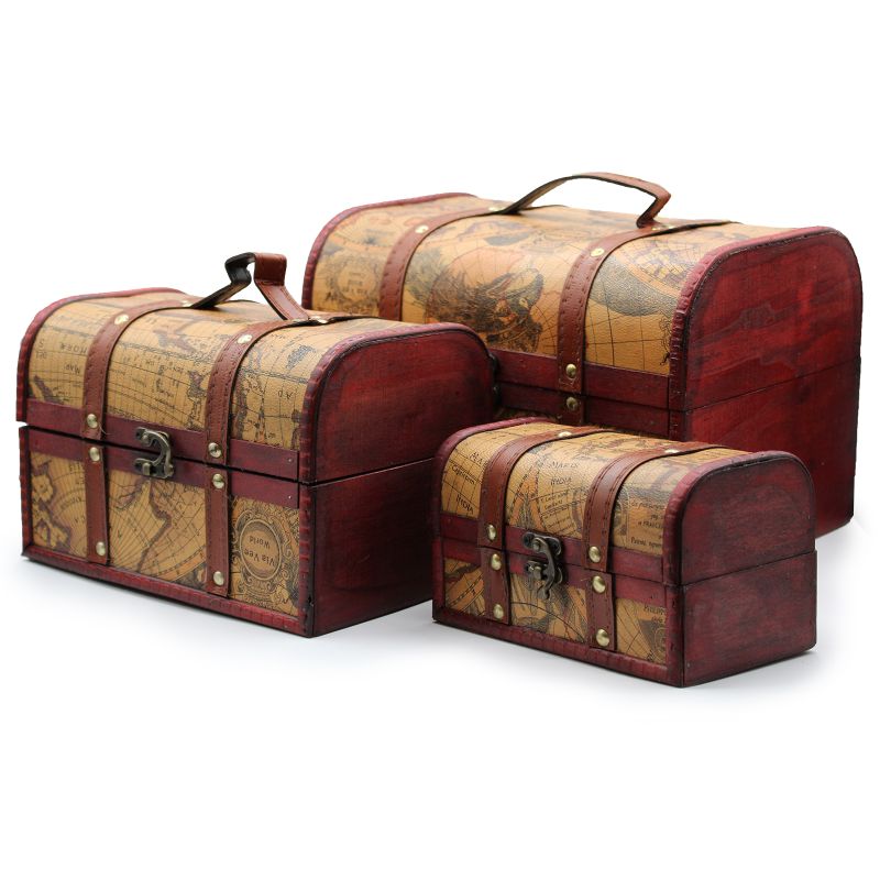 Set van 3 Koloniale Dozen - Oude Wereld Kaart