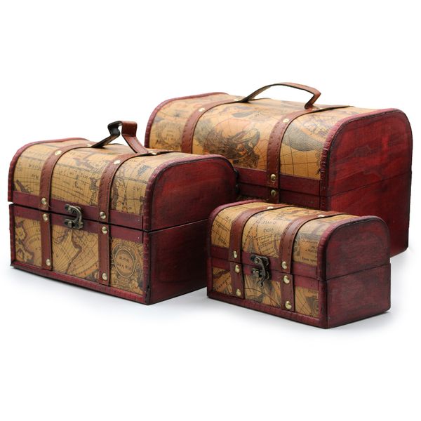 Set van 3 Koloniale Dozen - Oude Wereld Kaart