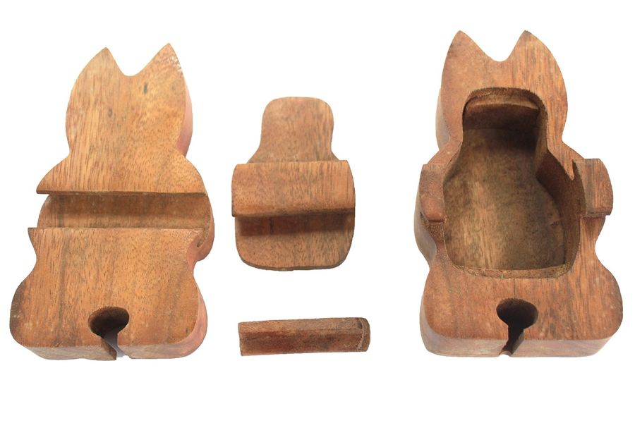 Houten Puzzel Doos uit Bali - Yoga Kat