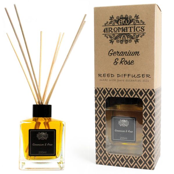 Pure Essentiële Oliën Reed Diffusers - Geranium en Roos - 200ml