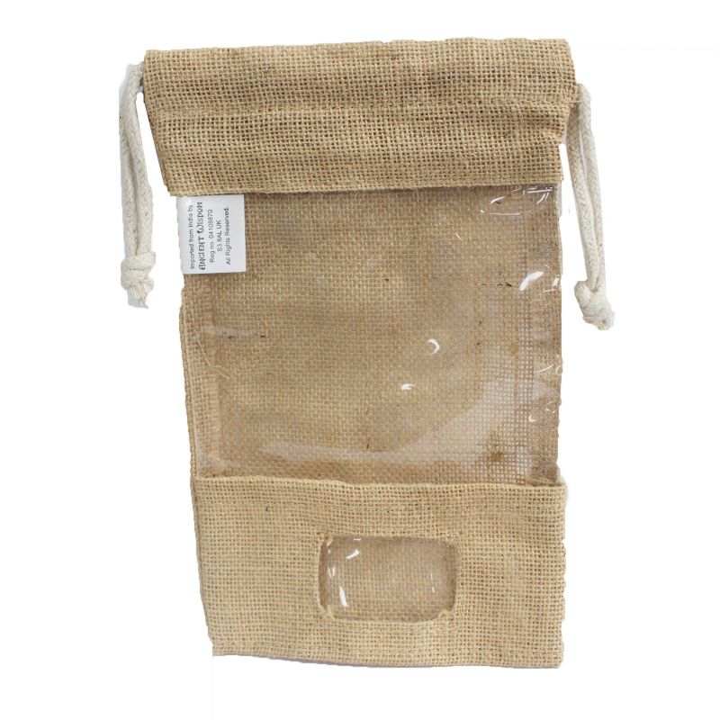 Jute Zakje met Kijkvenster en extra Vakje - 25 x 16cm