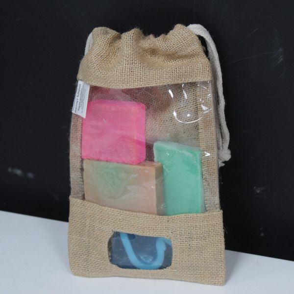 Jute Zakje met Kijkvenster en extra Vakje - 25 x 16cm