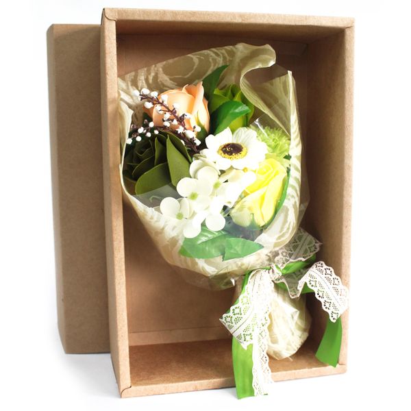 Zeep Bloemen Boeket in Doos - Groen & Geel