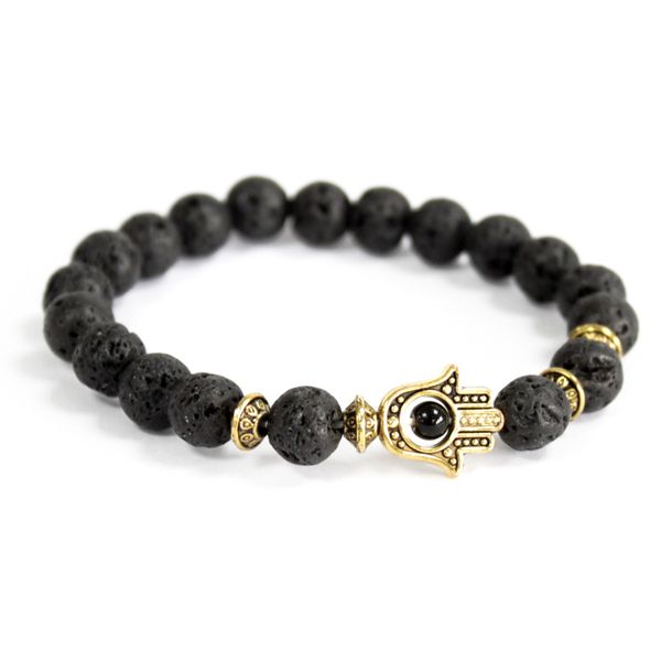 Edelsteen Armband - Goud Vergulde Hamsa - Lavasteen