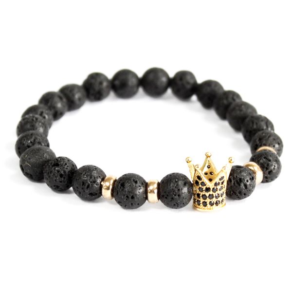 Edelsteen Armband - Goud Vergulde Kroon - Lavasteen