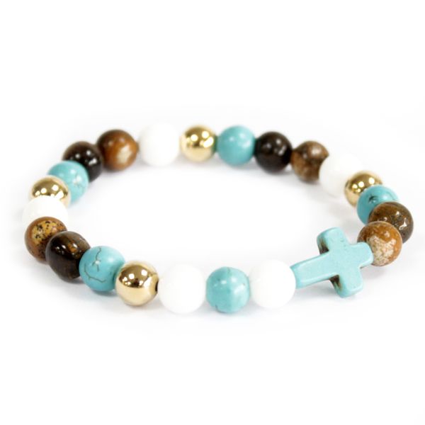 Edelsteen Armband - Turkoois Kruis -Howliet & Tijgeroog