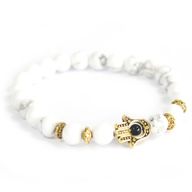 Edelsteen Armband - Goud Vergulde Hamsa - Witte Howliet