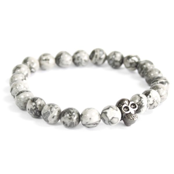 Edelsteen Armband -Tinnen schedel - Grijs Agaat