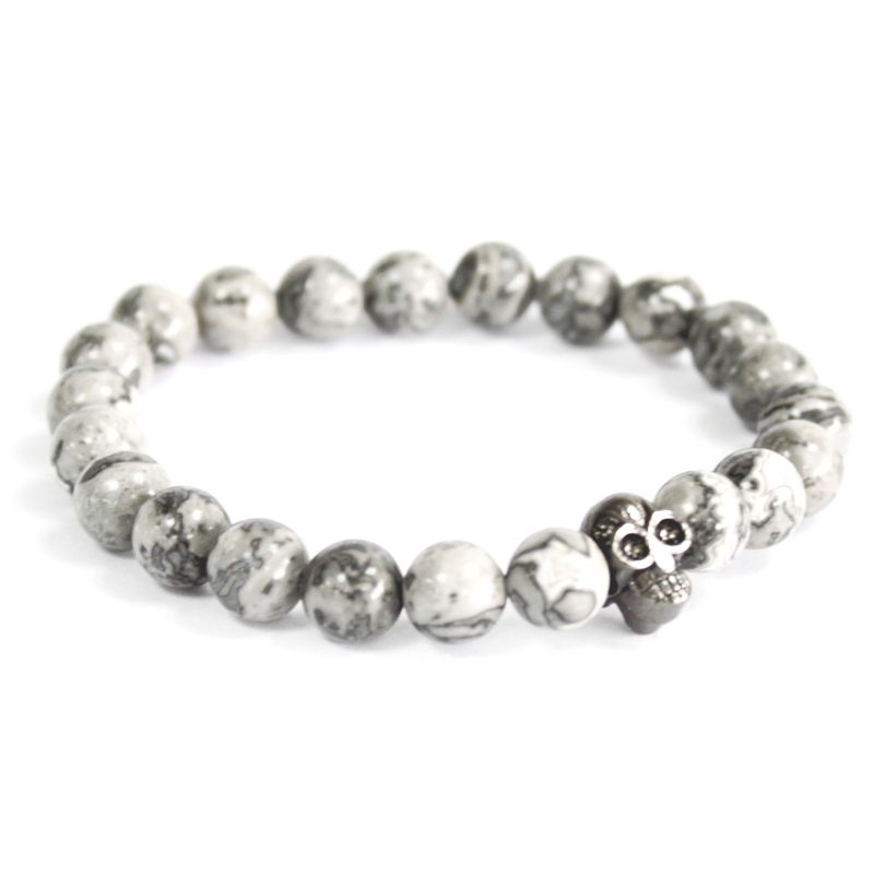 Edelsteen Armband -Tinnen schedel - Grijs Agaat