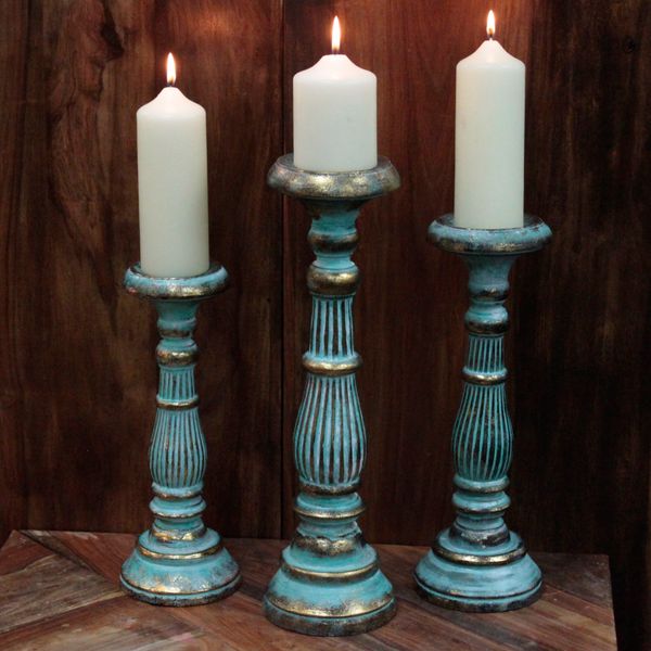 Vintage Kandelaar - Medium - Turkoois met Goudkleurig details