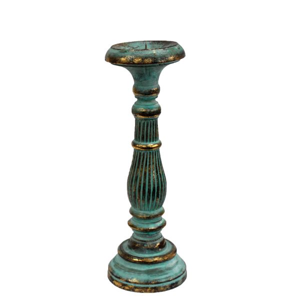 Vintage Kandelaar - Medium - Turkoois met Goudkleurig details