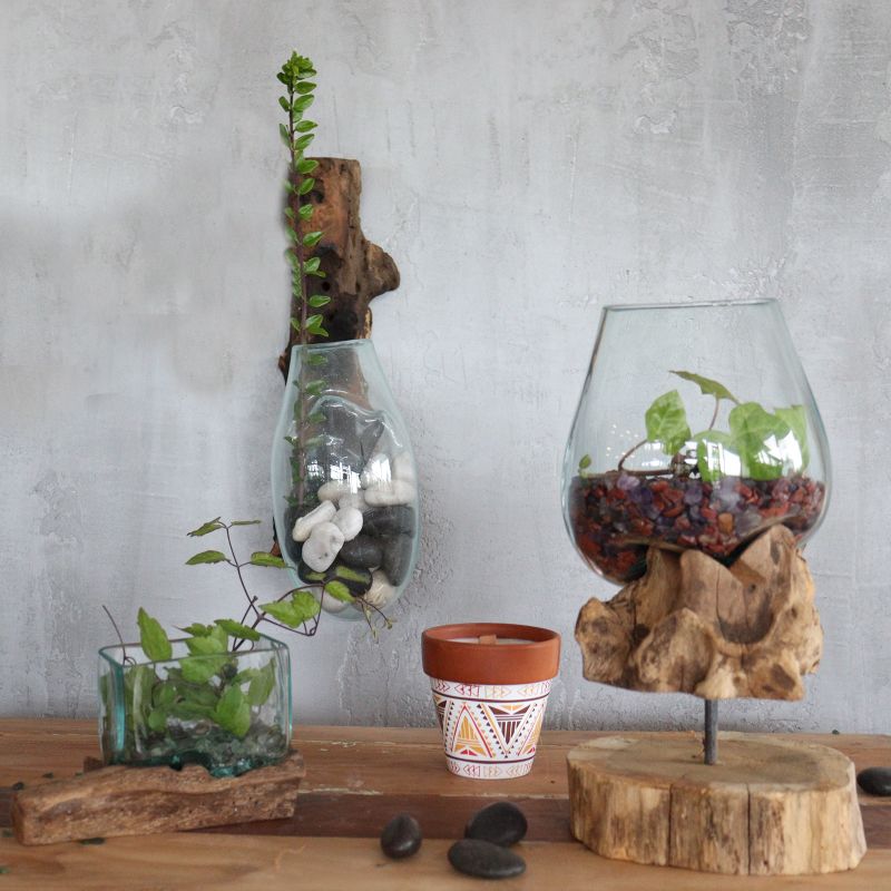 Gesmolten Glas op Houten Stronk - Hangende Kom