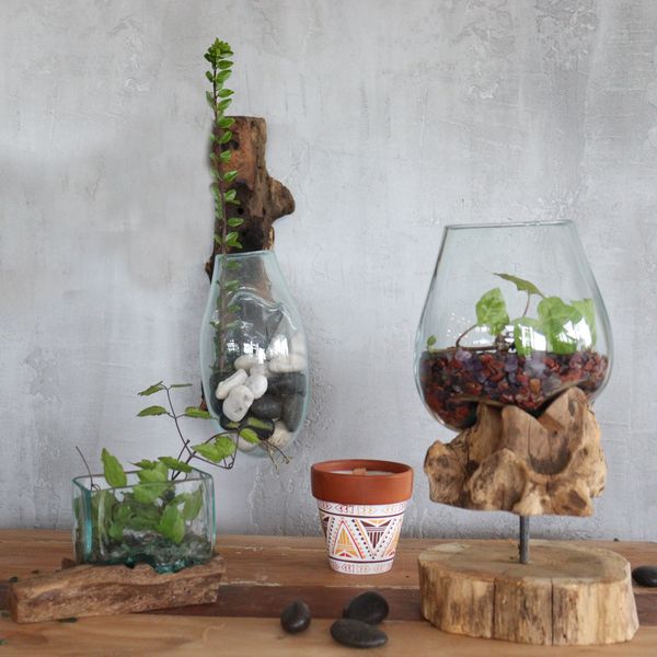 Gesmolten Glas op Houten Stronk - Hangende Kom