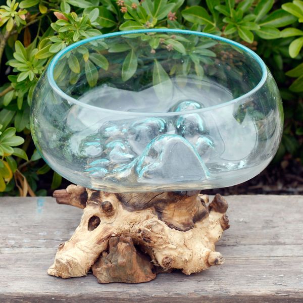 Gesmolten Glas op Houten Stronk - Open - Grote Kom