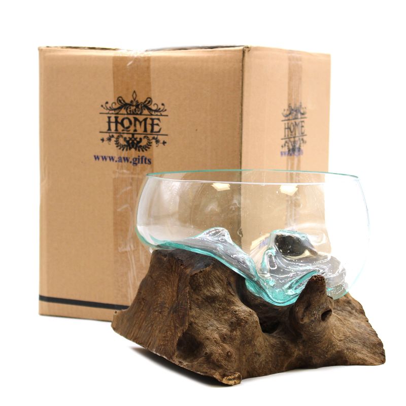 Gesmolten Glas op Houten Stronk - Open - Grote Kom