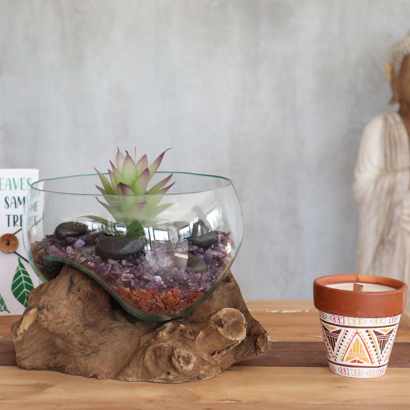 Gesmolten Glas op Houten Stronk - Open - Grote Kom