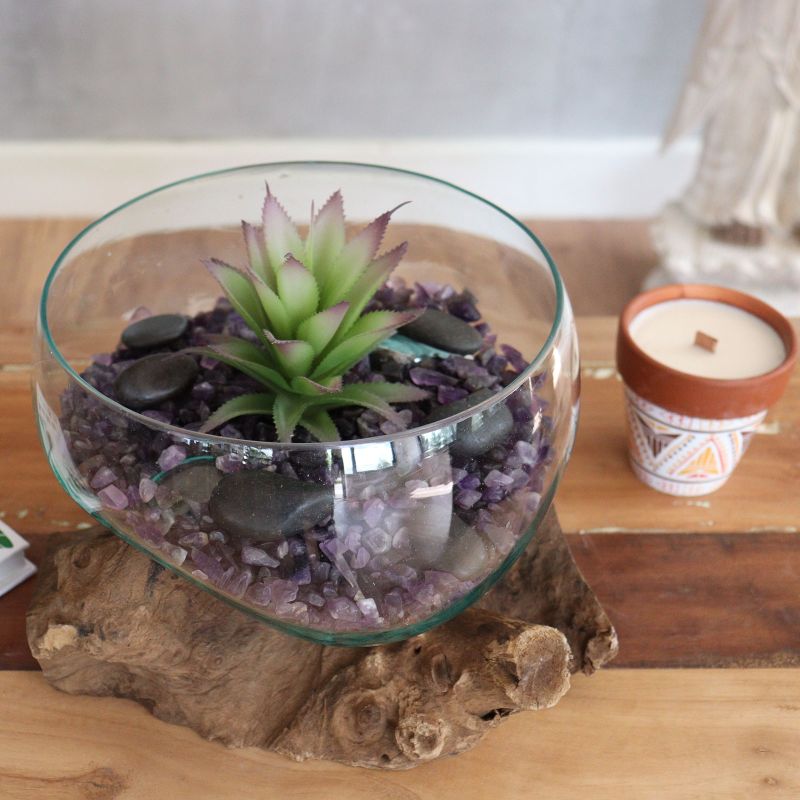Gesmolten Glas op Houten Stronk - Open - Grote Kom