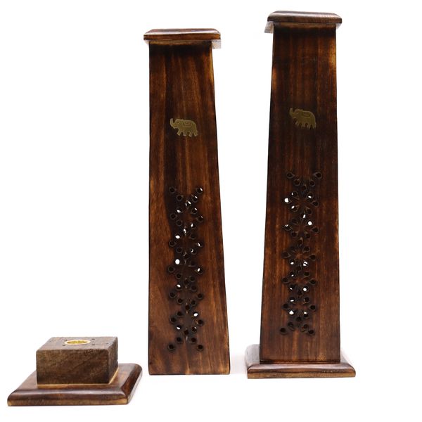 Doos met 2 Taps toelopende Wierook Toren - Mangohout