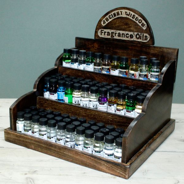 Mangohouten Display Unit voor Etherische olie flesjes met 3 niveaus