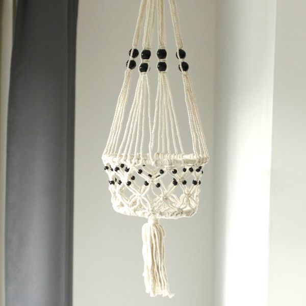 Macramé Plantpot Houder - Lrg met Kralen