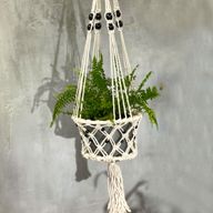 Macramé Plantpot Houder - Lrg met Kralen