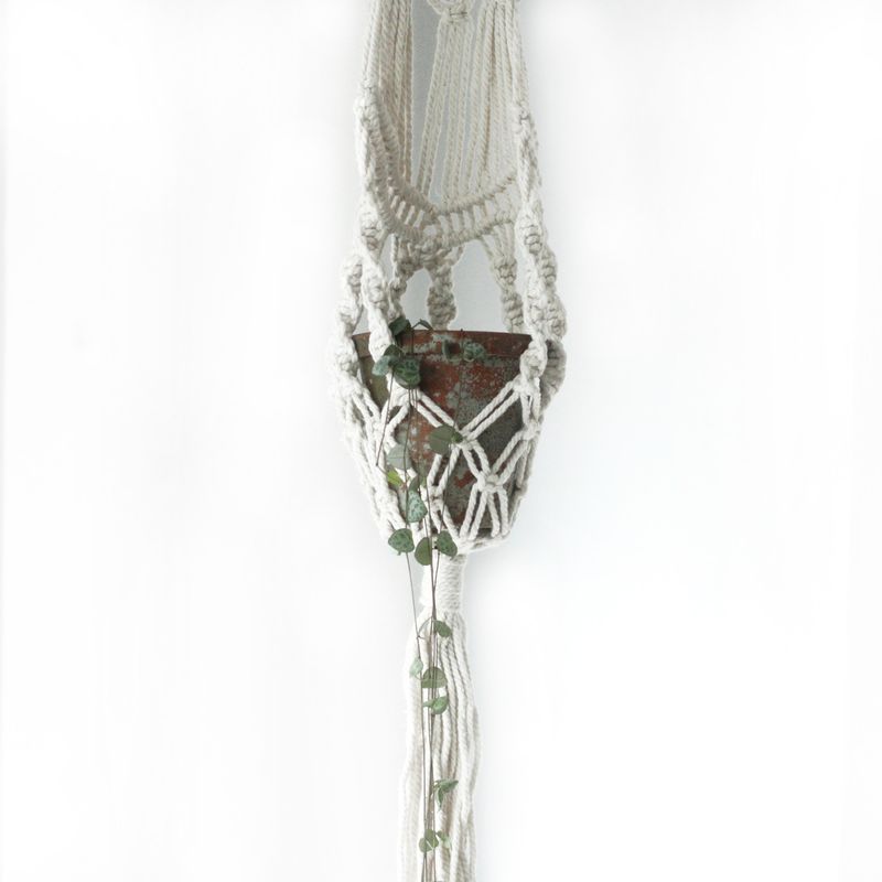 Macramé Plantpot Houder - Lang met Rotan Hoepel