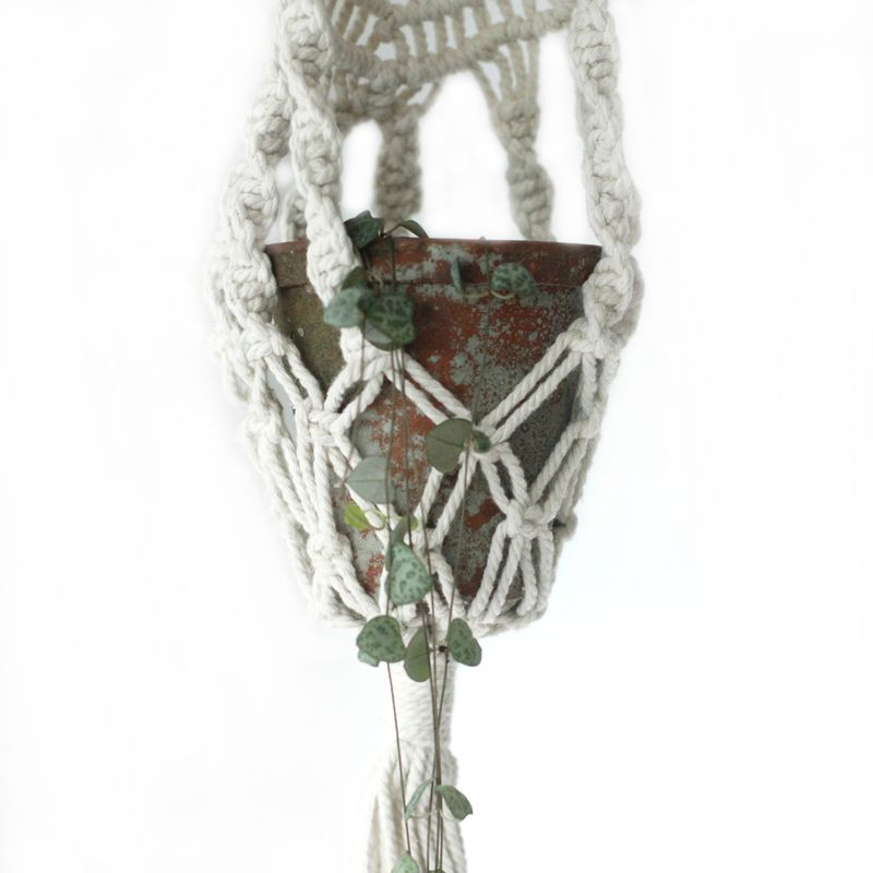 Macramé Plantpot Houder - Lang met Rotan Hoepel