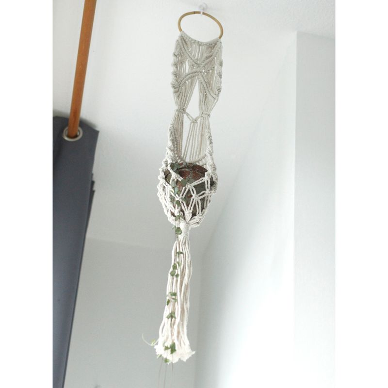 Macramé Plantpot Houder - Lang met Rotan Hoepel