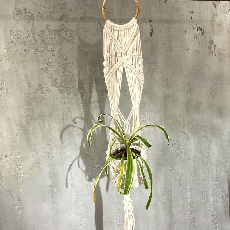 Macramé Plantpot Houder - Lang met Rotan Hoepel