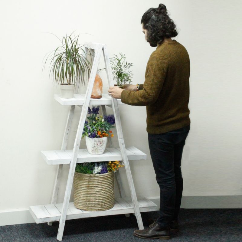 Houten Display Ladderstandaard "A" Frame- In Klapbaar - Whitewash