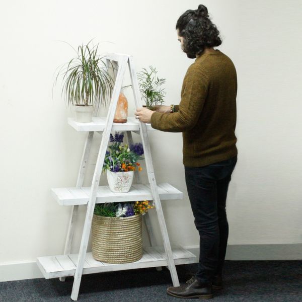 Houten Display Ladderstandaard "A" Frame- In Klapbaar - Whitewash