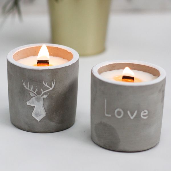 Kaars In Betonnen Pot - Medium - Hert - Whisky & Hout Rook