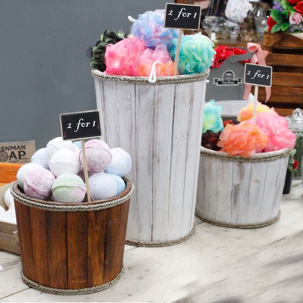 Handgemaakte Houten Display Ton - Groot - 45x32cm - Whitewash