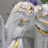 Hout Gesneden Olifant - Wit & Goud - 8 x 27 x 24cm