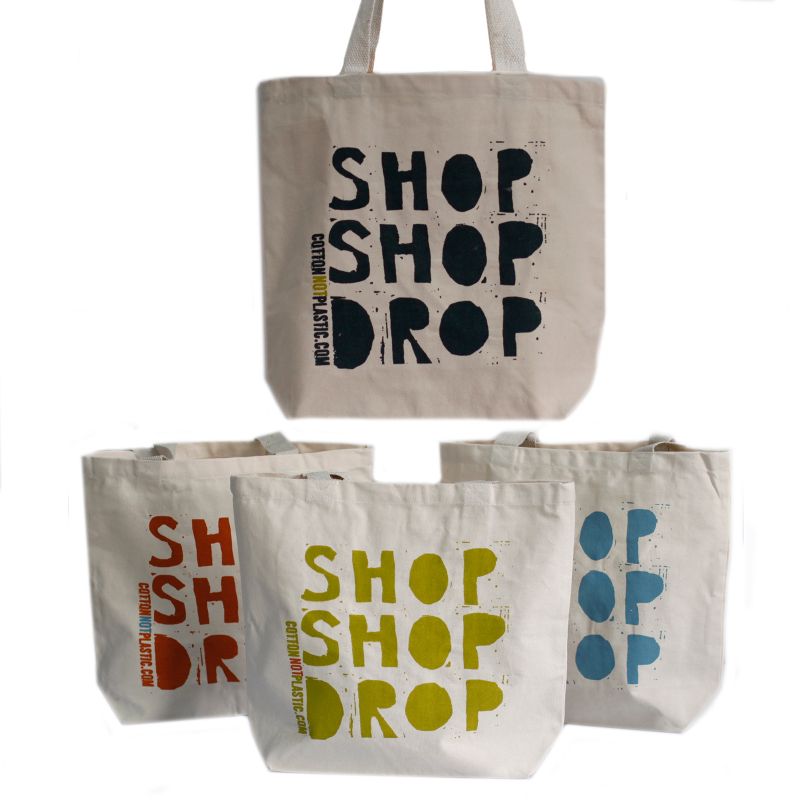 Katoenen Tas - Shop Shop Drop - (4x mixed Ontwerp)