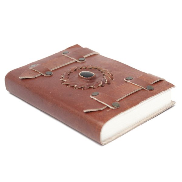 Notitieboekje met Riemen - Leer - Zwarte Onyx - 15 x 10cm