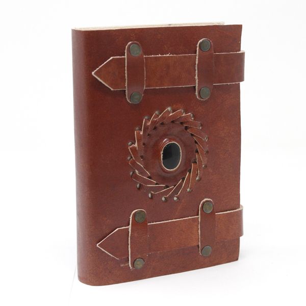 Notitieboekje met Riemen - Leer - Zwarte Onyx - 15 x 10cm