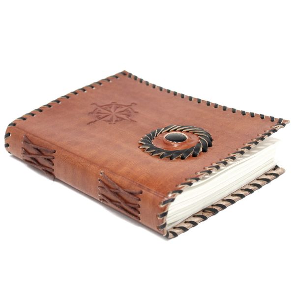Notitieboekje - Leer - Zwarte Onyx & Kompas - 17 x 12cm