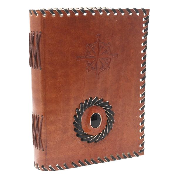 Notitieboekje - Leer - Zwarte Onyx & Kompas - 17 x 12cm