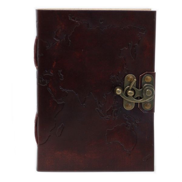 Notitieboek - Leer - Reliëf Wereld Kaart - 18 x 13cm