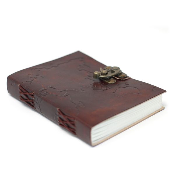 Notitieboek - Leer - Reliëf Wereld Kaart - 18 x 13cm