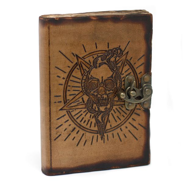 Notitieboek - Leer - Pentagram & Schedel - 18 x 13cm
