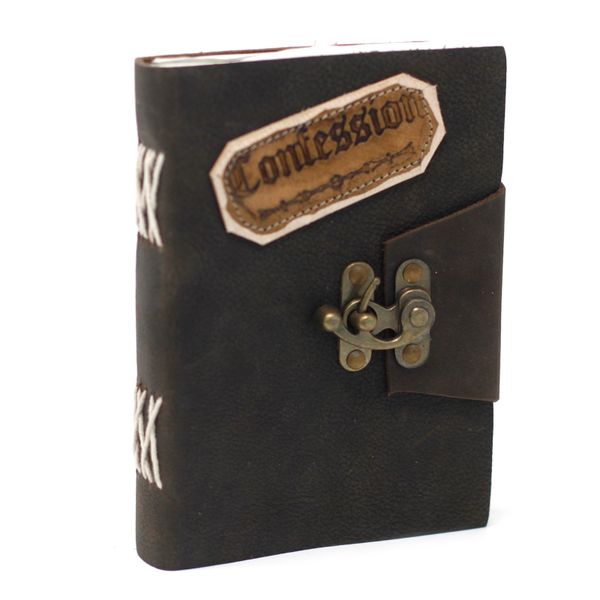 Notitieboek met Slot - Zwart Leer - Bekentenissen - 18 x 13cm