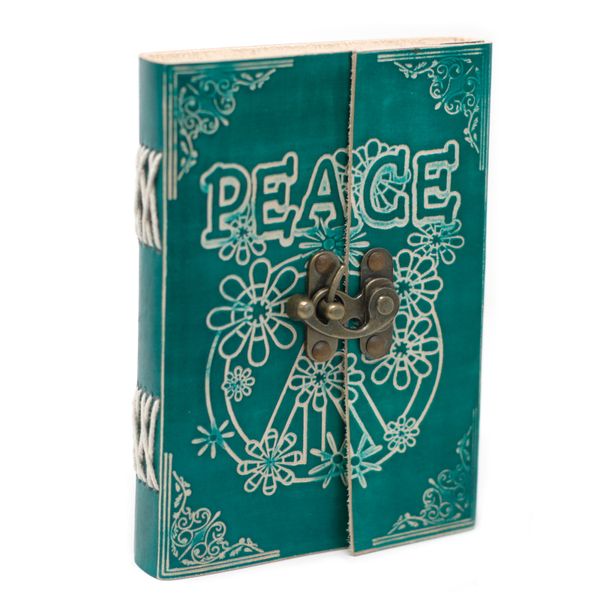 Notitieboek met Slot - Groen Leer - Vrede - 18 x 13cm