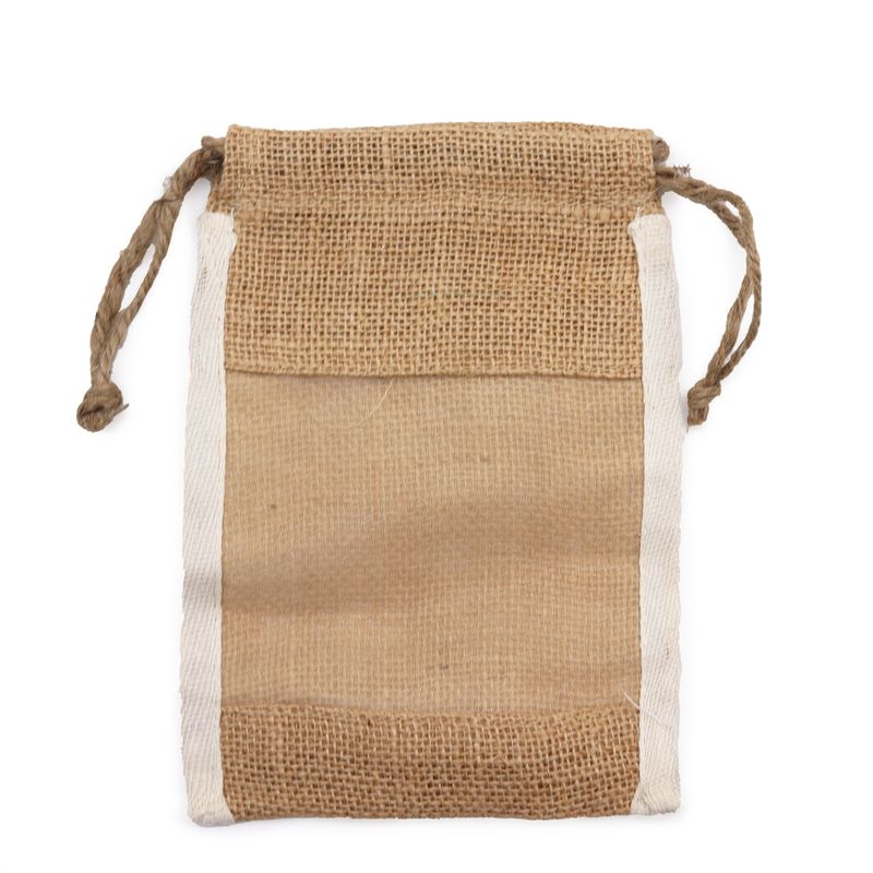 Jute Zakje met Venster - Medium - 21cm x 15cm