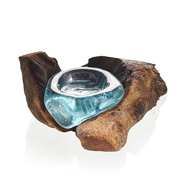 Gesmolten Glas op Houten Stronk - Kaars Houder