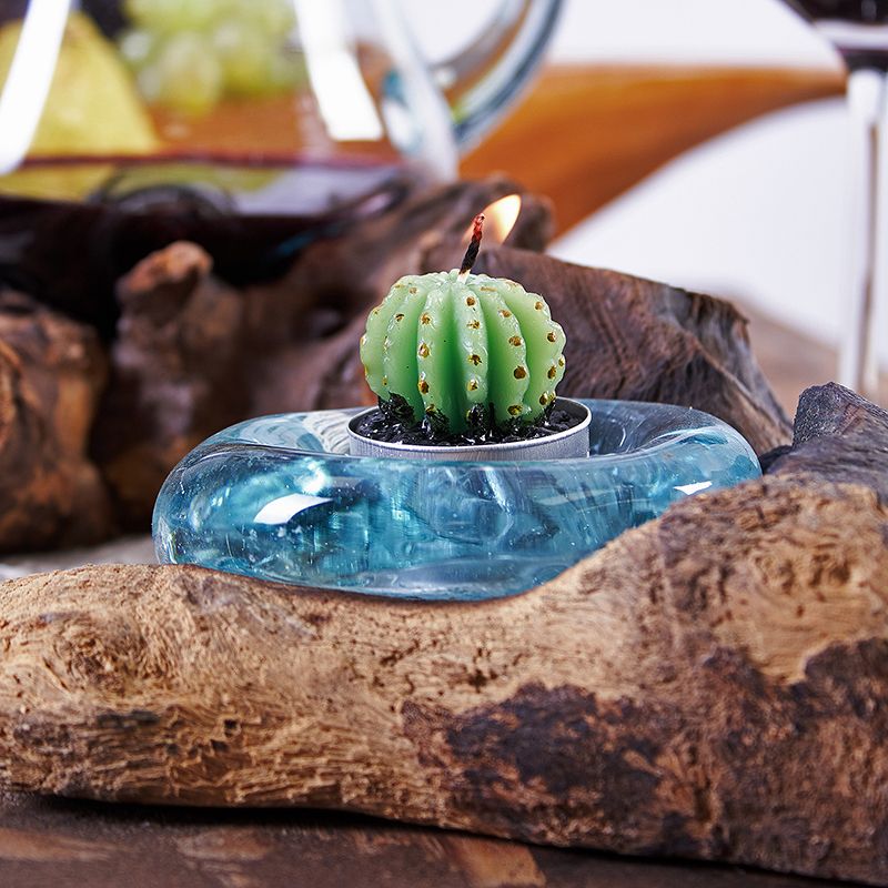 Gesmolten Glas op Houten Stronk - Kaars Houder