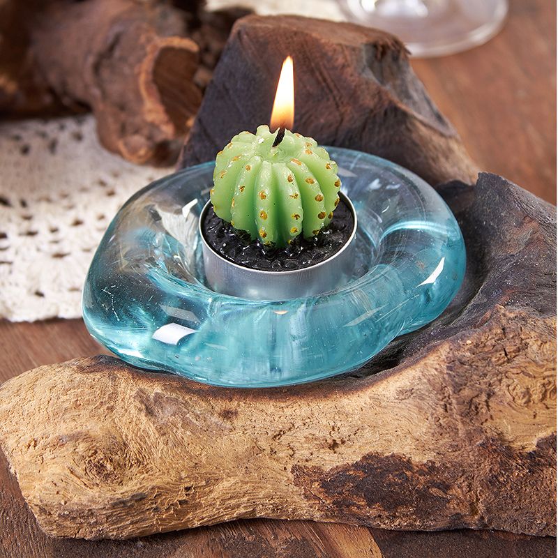 Gesmolten Glas op Houten Stronk - Kaars Houder