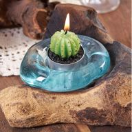 Gesmolten Glas op Houten Stronk - Kaars Houder