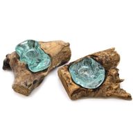 Gesmolten Glas op Houten Stronk - Kaars Houder
